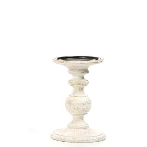 White Wooden Pillar Candle Holder Country Style 7 Inch High