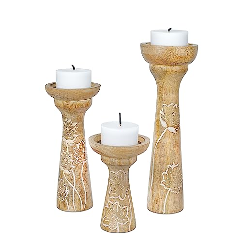 Lotus Vine Wooden Candle Holders Pillar for Table Centerpiece - Modern Candle Stand - 6", 9", 12"