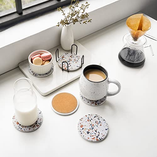 Coasters for Drinks or Candles, Holder Set of 6, Home Decor, 4 inches -2 Terrazzo Pattern