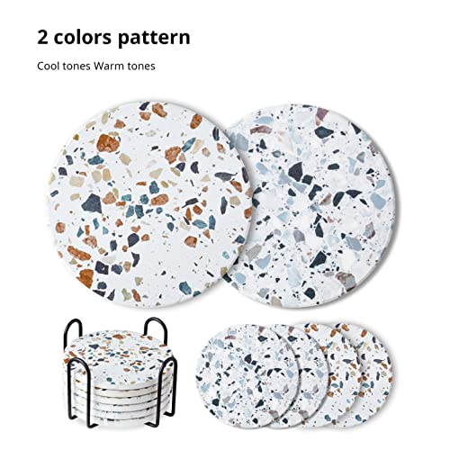 Coasters for Drinks or Candles, Holder Set of 6, Home Decor, 4 inches -2 Terrazzo Pattern