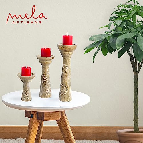 Lotus Vine Wooden Candle Holders Pillar for Table Centerpiece - Modern Candle Stand - 6", 9", 12"