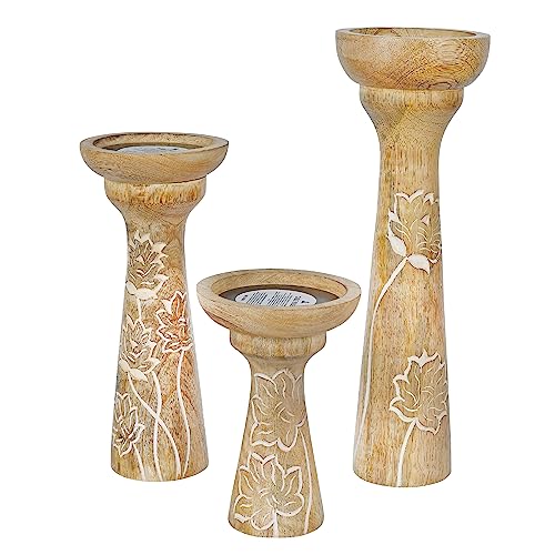 Lotus Vine Wooden Candle Holders Pillar for Table Centerpiece - Modern Candle Stand - 6", 9", 12"